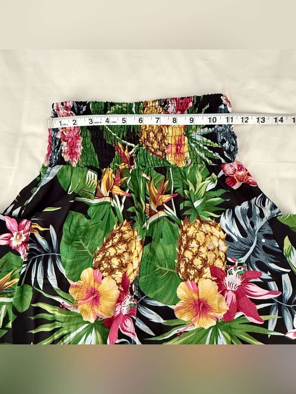 Island Planet Tropical Pineapple Floral Wide Leg Crop Beach Resort Pants OneSize - Picture 4 of 8